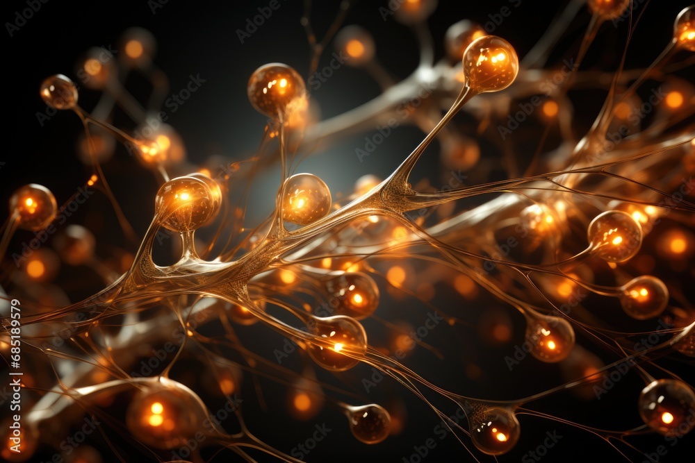 Twinkling golden strands weave through darkness, creating an enchanting, glowing organic network with depth Twinkling golden strands weave through darkness, creating an enchanting, glowing organic network with depth