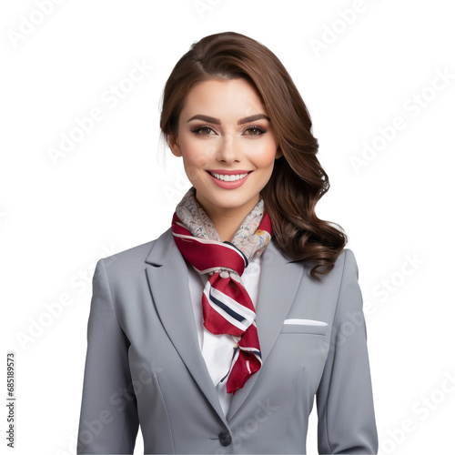 Beautiful female flight attendant isolated on transparent background