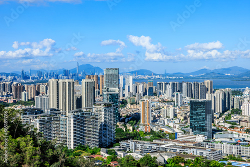 Shenzhen skyline and modern buildings scenery under blue sky, Guangdong Province, China. 