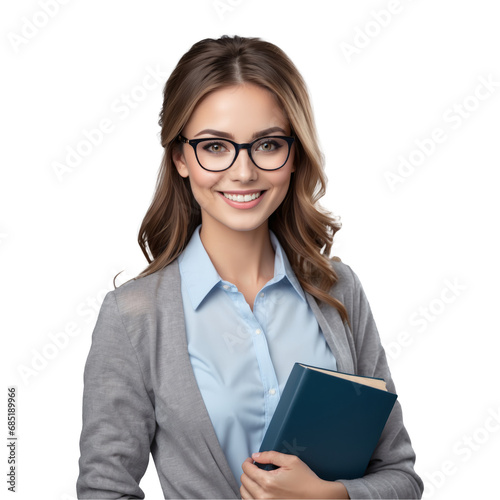 Female teacher with eyeglasses isolated on transparent background