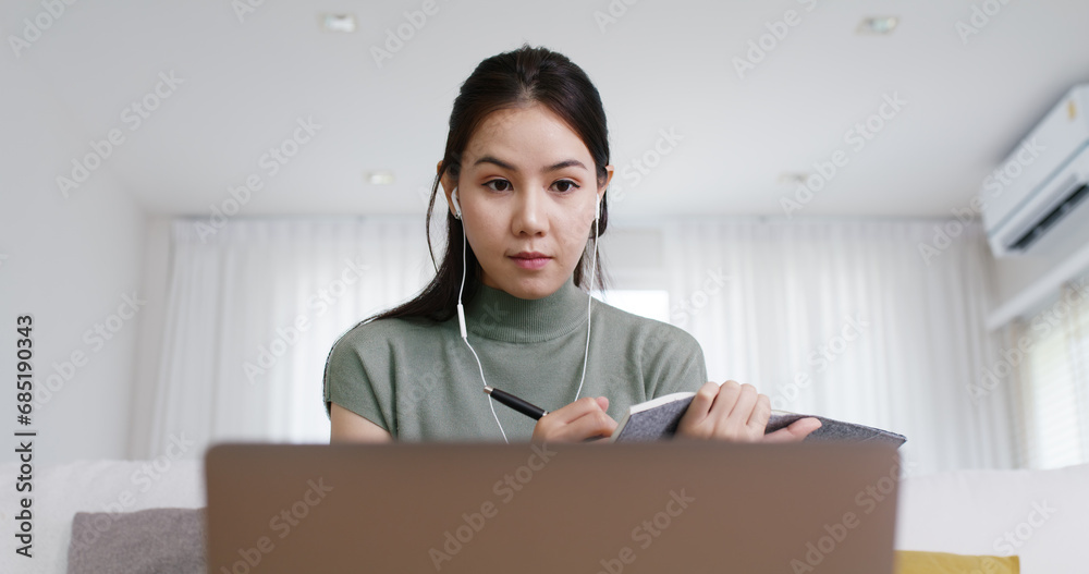 Reskill upskill for young adult talent workforce remote work at home hybrid workplace. Asia woman happy smile sit at sofa couch learn online study MBA video call share plan idea write note on tablet. Reskill upskill for young adult talent workforce remote work at home hybrid workplace. Asia woman happy smile sit at sofa couch learn online study MBA video call share plan idea write note on tablet.