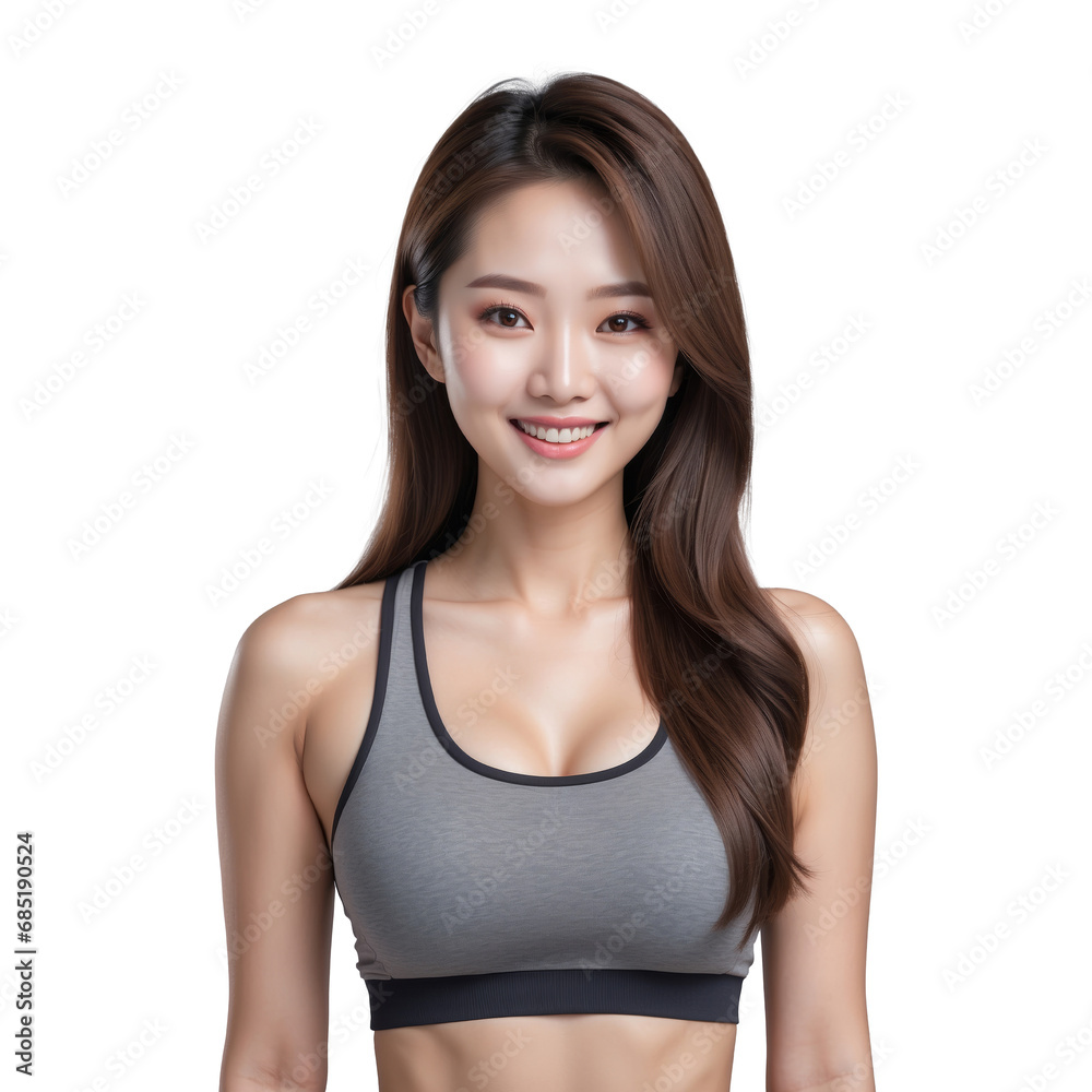 Portrait of beautiful fitness asian woman isolated on transparent background Portrait of beautiful fitness asian woman isolated on transparent background
