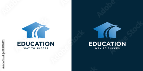 Education Way Logo Design. College Graduation Cap Campus Way to Succes. Logo Icon Symbol Vector Illustration. photo