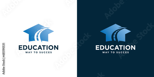 Education Way Logo Design. College Graduation Cap Campus Way to Success. Logo Icon Symbol Vector Illustration.