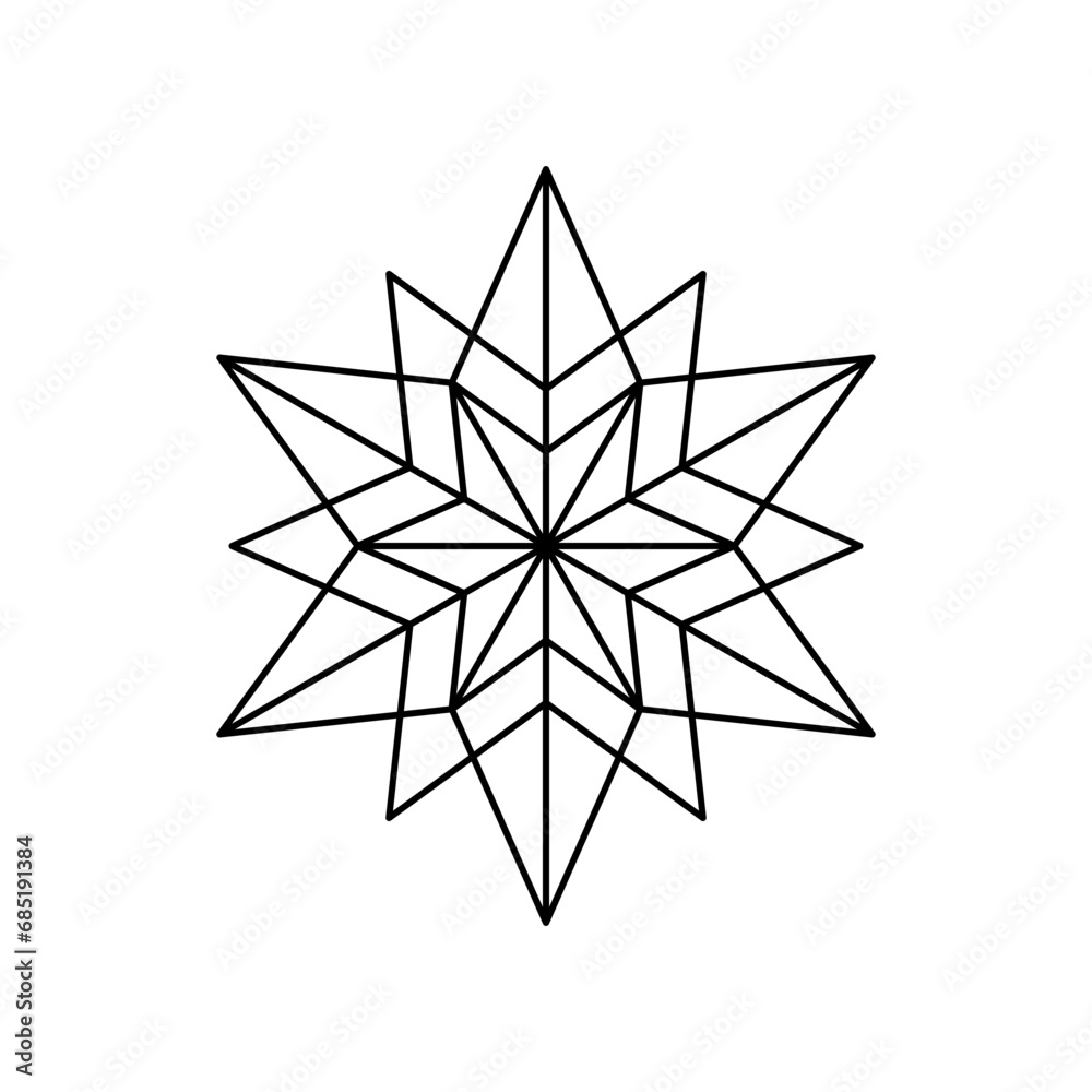 Christmas vector Snowflake origami star of bethlehem isolated on white background. Geometric line snow icon. Xmas Design element for banner, greeting card