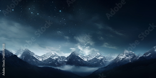 sunrise over the mountains,Yellow mountain silhouette background. AI Generated ,The backdrop is a dark, interstellar space with a starry night sky