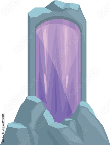 Purple rock portal game icon cartoon vector. Universe laser. Plasma pedestal