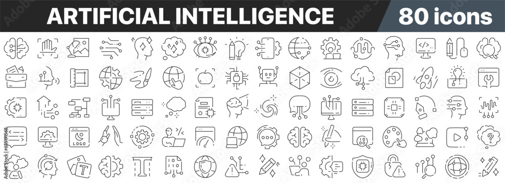 Artificial intelligence line icons collection. Big UI icon set in a flat design. Thin outline icons pack. Vector illustration EPS10 - obrazy, fototapety, plakaty 