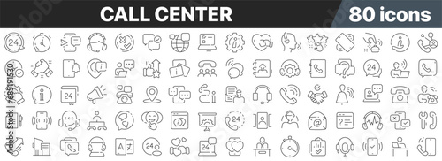 Call center line icons collection. Big UI icon set in a flat design. Thin outline icons pack. Vector illustration EPS10