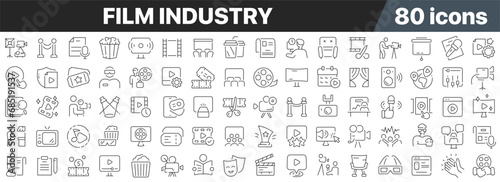Film industry line icons collection. Big UI icon set in a flat design. Thin outline icons pack. Vector illustration EPS10