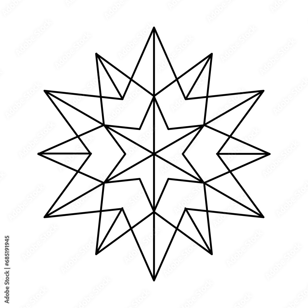 Christmas vector Snowflake origami star of bethlehem isolated on white background. Geometric line snow icon. Xmas Design element for banner, greeting card