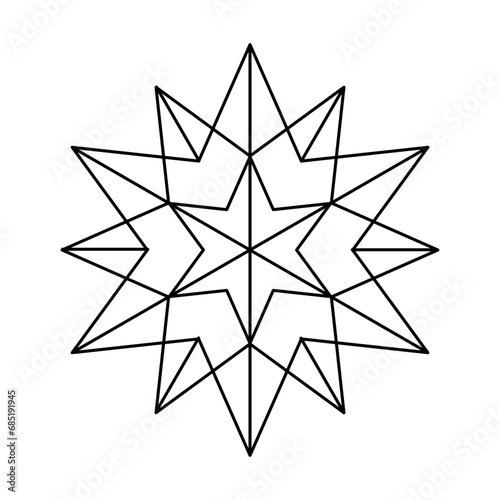 Christmas vector Snowflake origami star of bethlehem isolated on white background. Geometric line snow icon. Xmas Design element for banner  greeting card