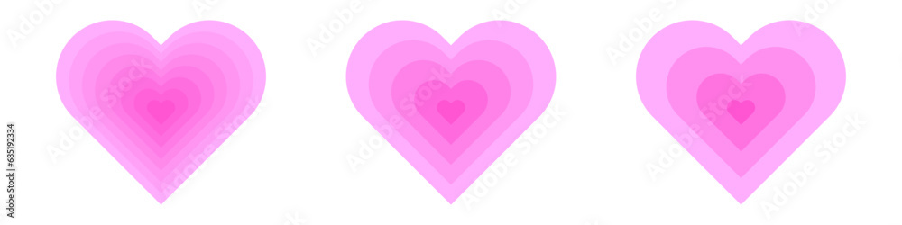 Pink hearts vector set. Cute hearts with halftone vector. Set of love symbols. Vector illustration. Heart shape logo.