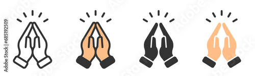 Folded hands. Pray icon, gratitude symbol