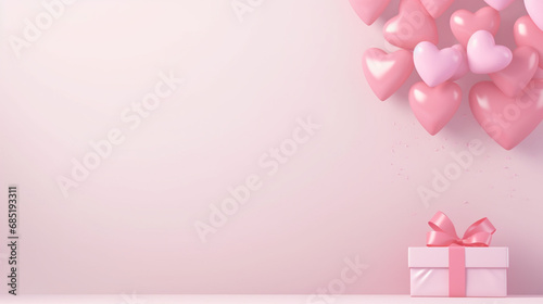 Valentine's Day hearts, balloons, gift box bokeh background banner, copy paste for texture © Furkan