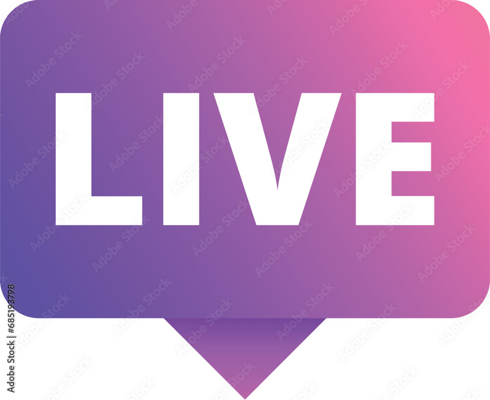 Live bubble show icon cartoon vector. Online stream. Tag event overlay