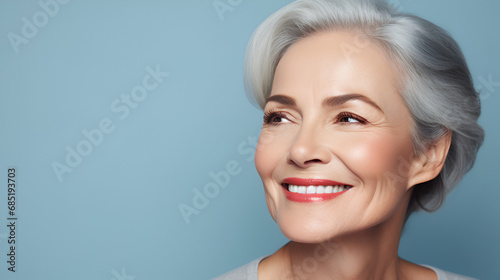 closeup of senior lady with beautiful and clear skin  old woman 