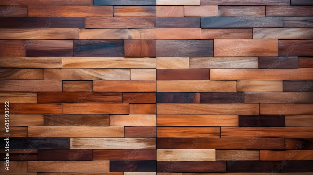 close up of wooden floor brown natural wooden strips random tiles, wood panel texture background texture marble. Generative AI.