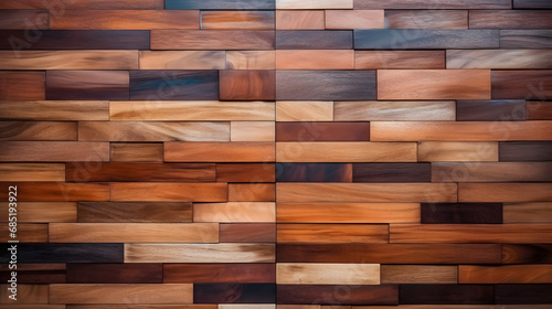 close up of wooden floor brown natural wooden strips random tiles, wood panel texture background texture marble. Generative AI.