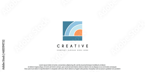 wave of sea water and sun in the form of abstract circle in gold are suitable for logo and icon