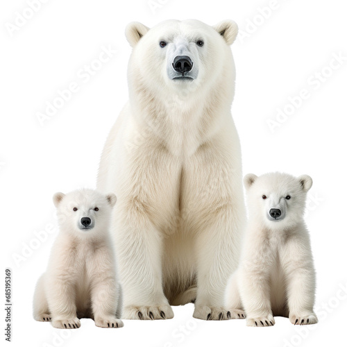 Cute polar bear family isolated on white background