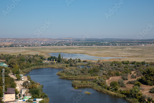 View of the Anapa River of Anapa from the Ferris wheel in summer in 2023