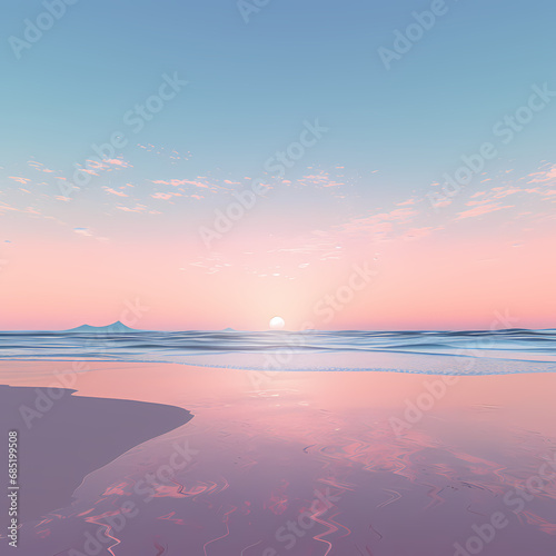 a minimalist beach at dawn with soft pastel hues