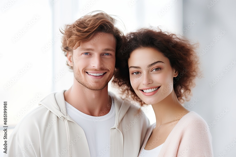 Happy couple smiling and hugging, radiating joy and love in a fun and romantic moment together. Happy couple smiling and hugging, radiating joy and love in a fun and romantic moment together.