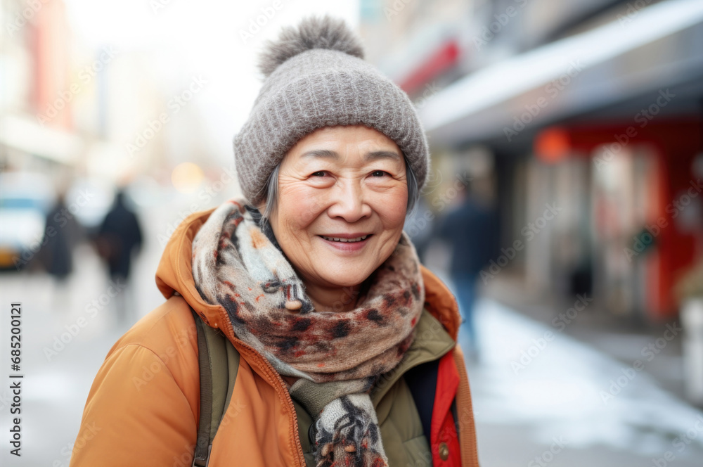 close up portrait standing in the street and happy. close up portrait standing in the street and happy.