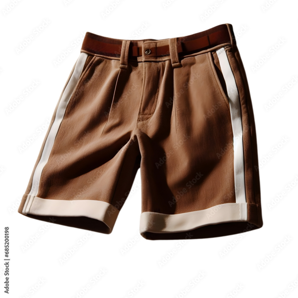 Men's Brown with White Stripes Shorts Illustration Art with a Transparent Background Generative AI. Men's Brown with White Stripes Shorts Illustration Art with a Transparent Background Generative AI.