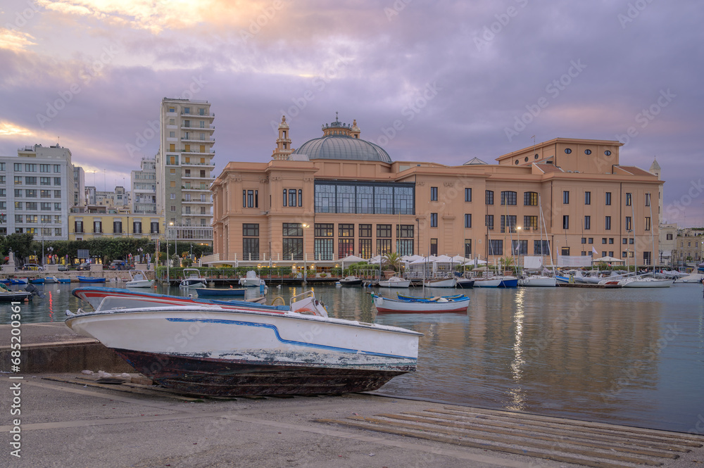 Bari's Old Harbor - Margherita Theater Amidst Fishing Boats in Puglia, Italy