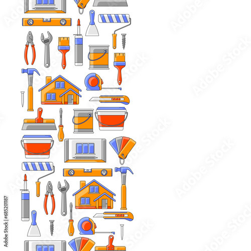 Pattern with repair working tools. Equipment for construction industry and business.