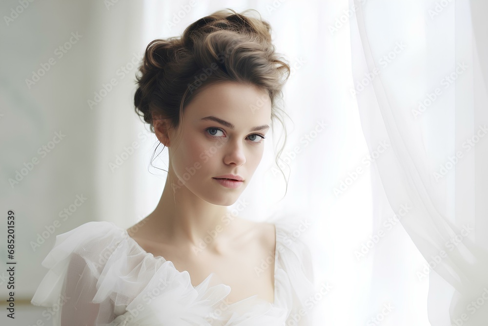 Portrait of a beautiful young woman in a white dress. Portrait of a beautiful young woman in a white dress.