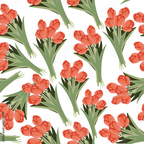 seamless pattern with tulip flower in vector.plant in semi-realistic style.pattern for wallpaper background print on fabric merch design