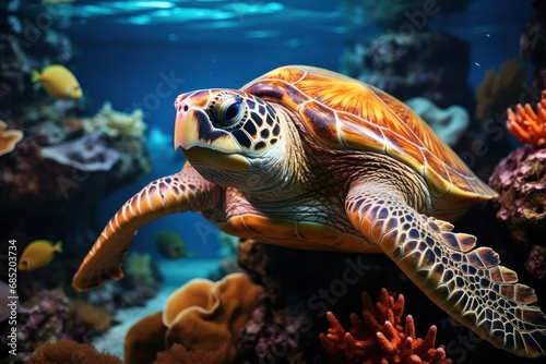Sea Turtle Swimming in Aquarium Generative AI