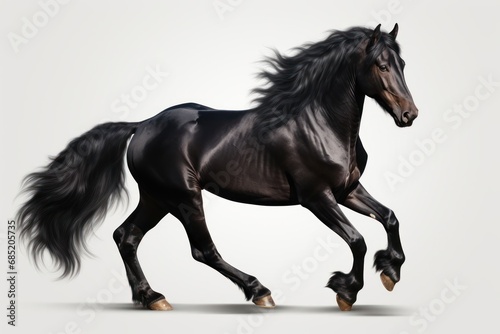 Galloping Black Horse on a White Background Generative AI