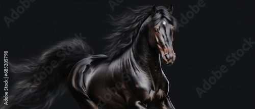 Majestic Black Horse Galloping in the Dark Generative AI © Johnathan