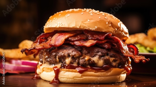 tasty bacon burger food photo illustration savory juicy, meat cheese, lettuce tomato tasty bacon burger food photo photo