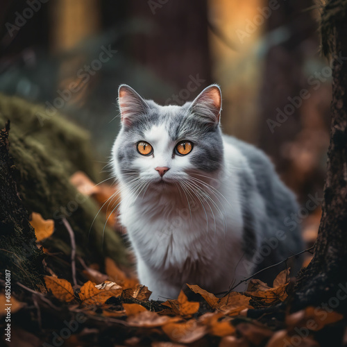 utumn Stroll: Cute Cat  in an Autumn Forest © Moon