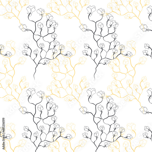 Pattern with floral ornament, branch with flowers