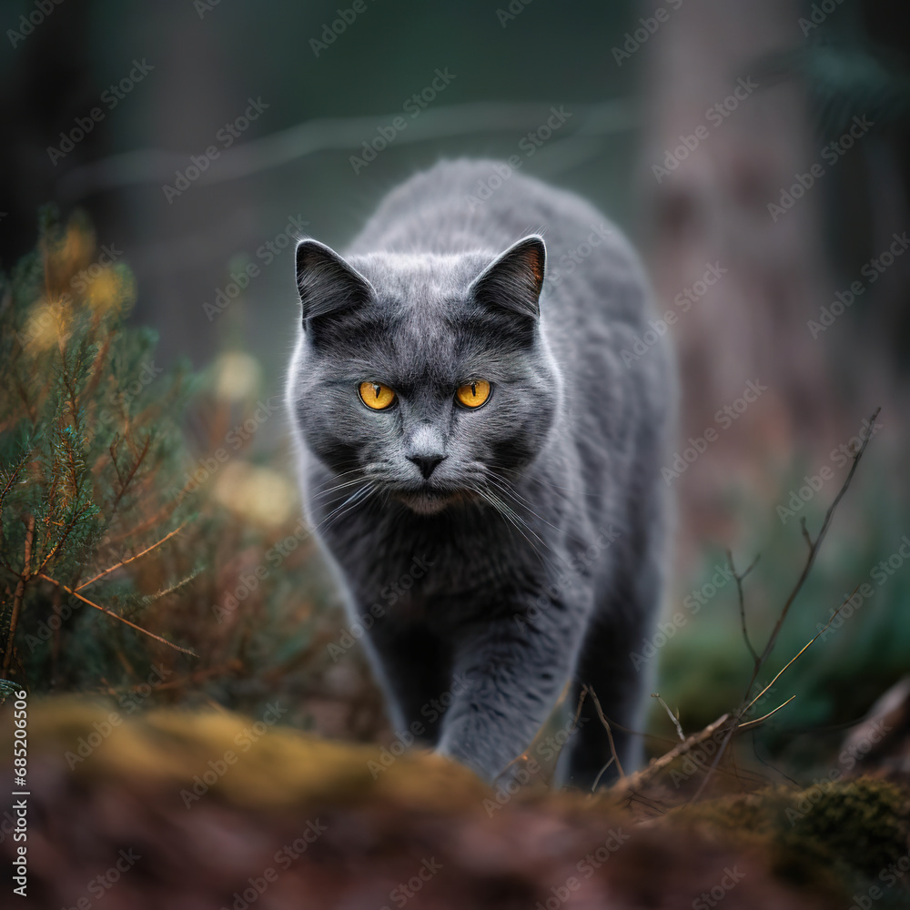 utumn Stroll: Cute Cat  in an Autumn Forest