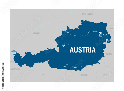 Austria country basic contour political map. Europe. Detailed vector illustration.