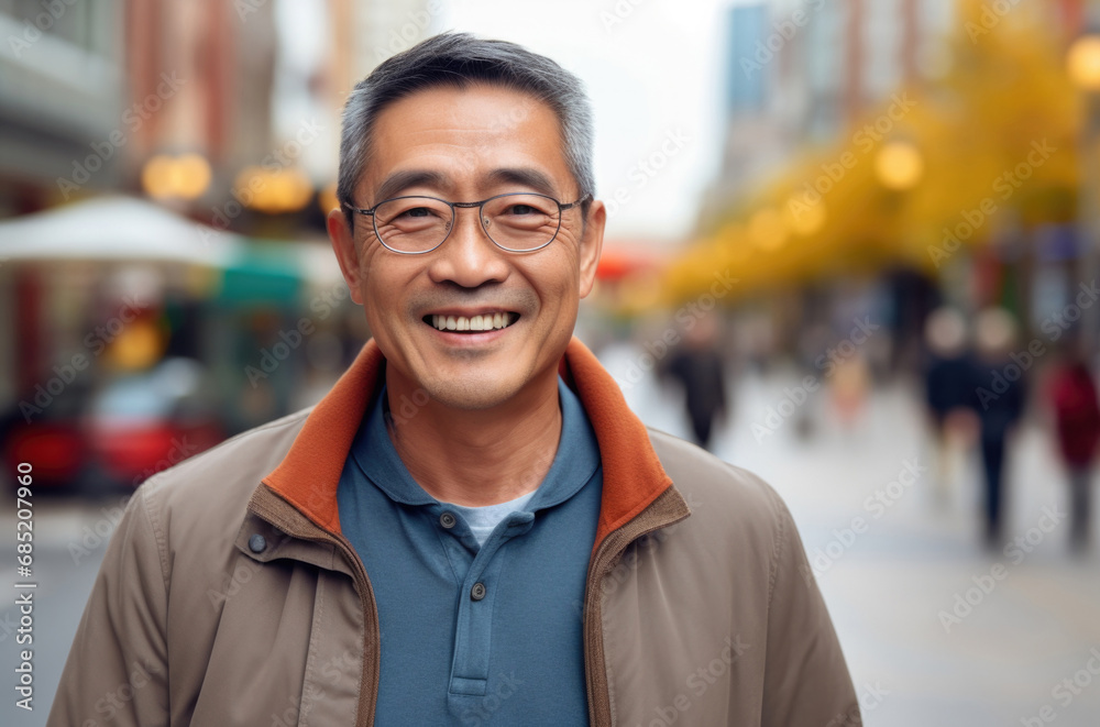 close up portrait standing in the street and happy. close up portrait standing in the street and happy.