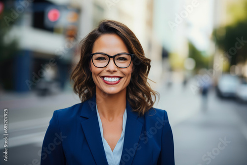 City Chic: Smiling Businesswoman in Urban Landscape