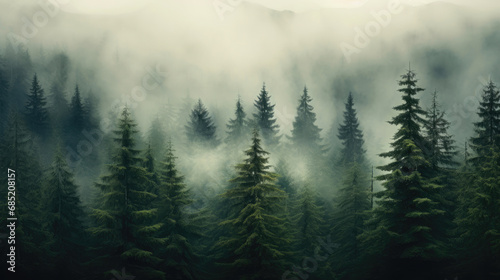 Mystical Woodland Shrouded in Fog