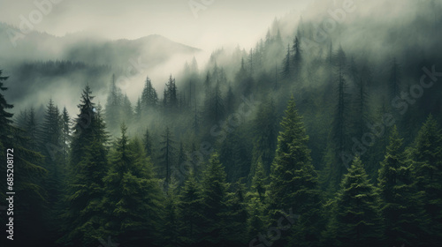 Dreamy Retro Forest Veiled in Mist © Andrii 