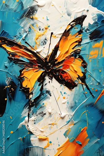 Vibrant Butterfly Painting on Blue Background © ChaoticMind