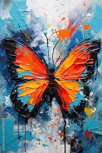 Vibrant Butterfly Painting on Blue Background © ChaoticMind