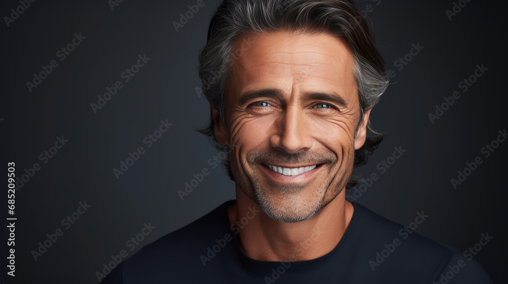 Obraz premium Elegant Mature Male Grinning with Dark Hair