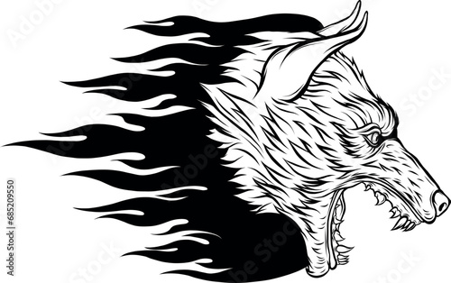 Vector illustration of Wolf head. Outlined drawing.